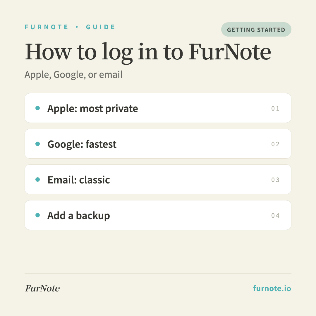 How to Log In to FurNote: Apple, Google, or Email
