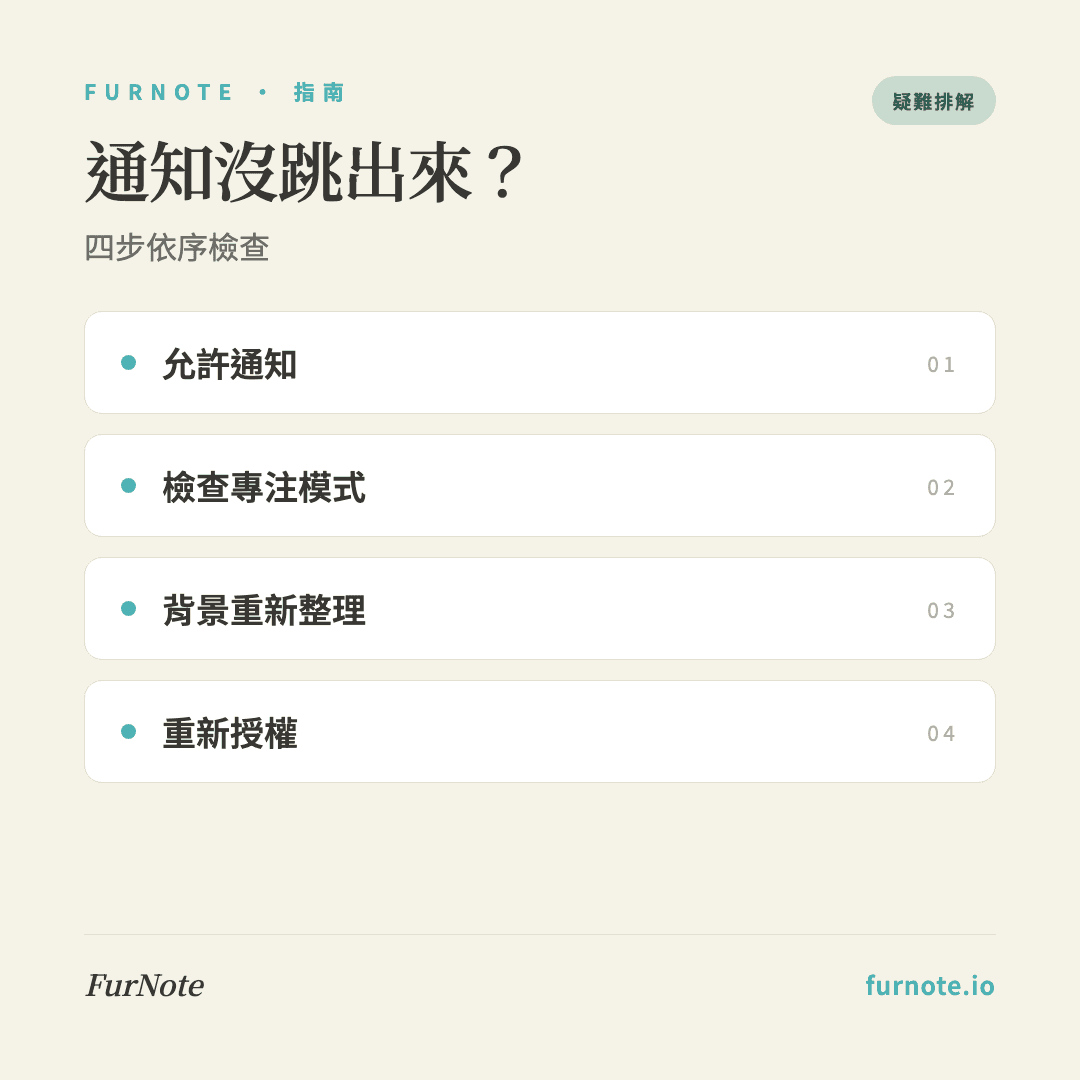 iOS 通知沒跳?FurNote 用藥/提醒故障排除指南